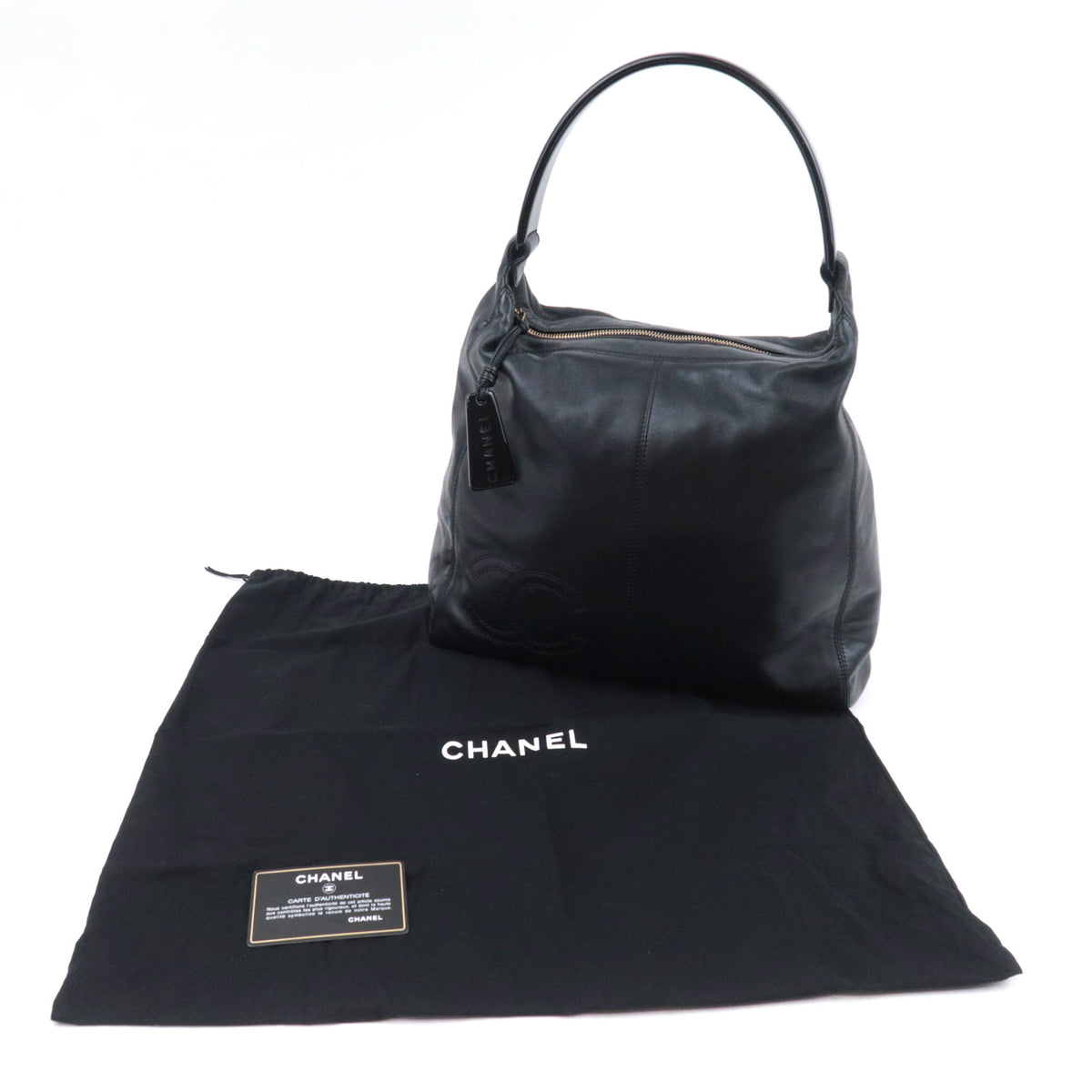 CHANEL Coco Mark Hobo Lambskin Shoulder Bag Black