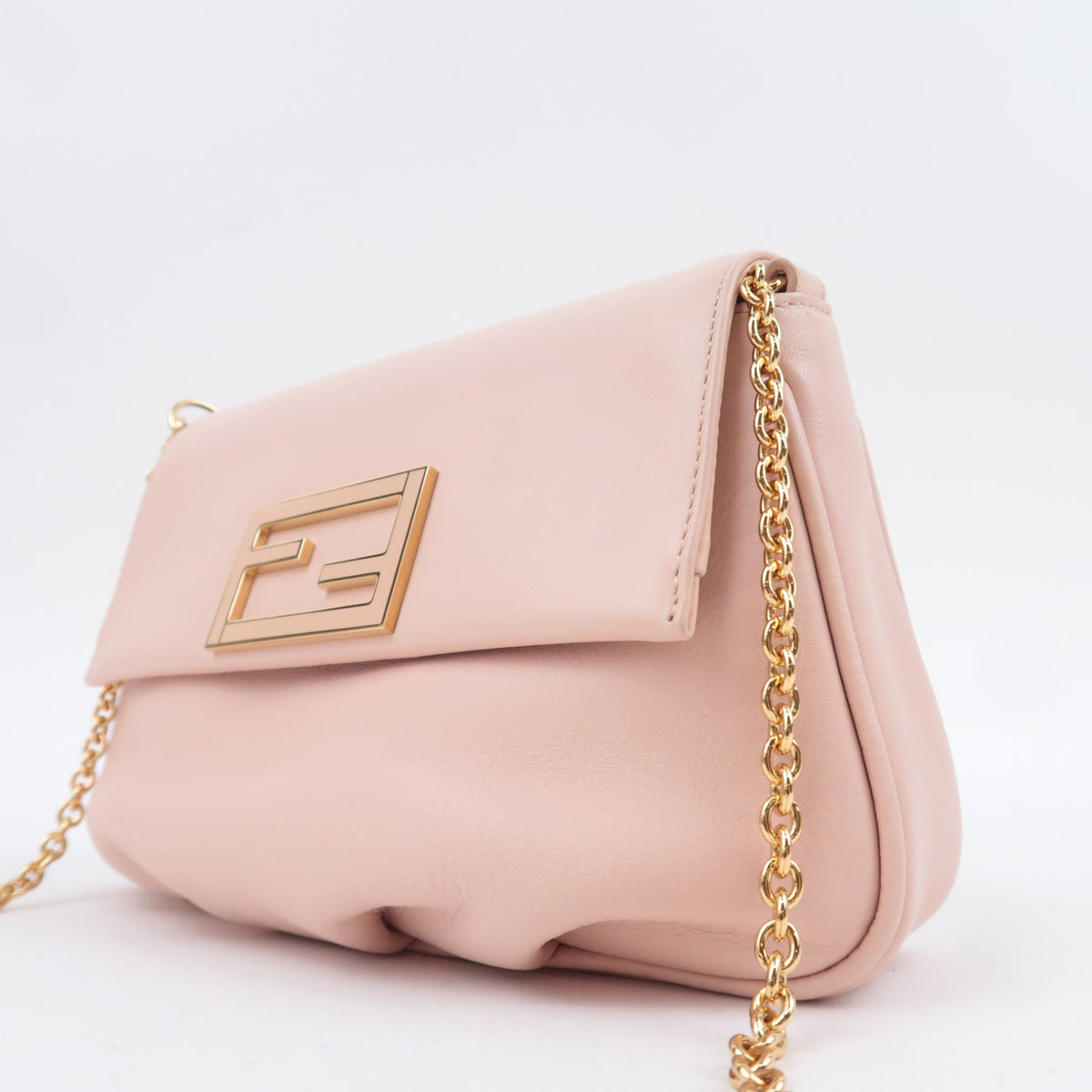 FENDI Leather Chain Shoulder Bag Pink 8M0276