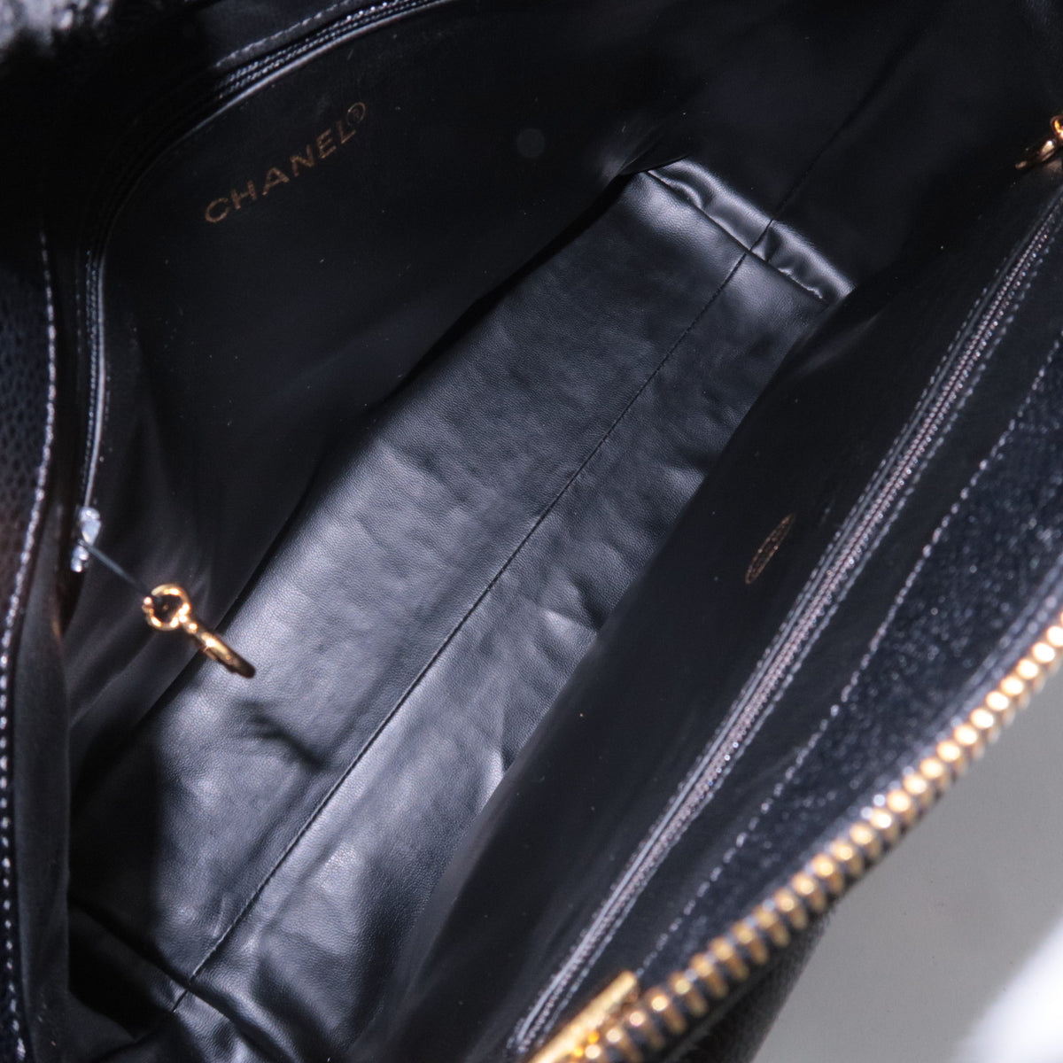 CHANEL Chain Tote Bag Caviarskin Black
