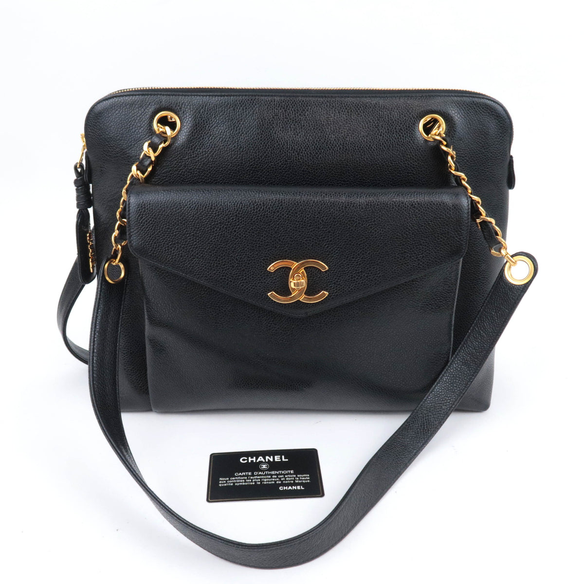 CHANEL Chain Tote Bag Caviarskin Black