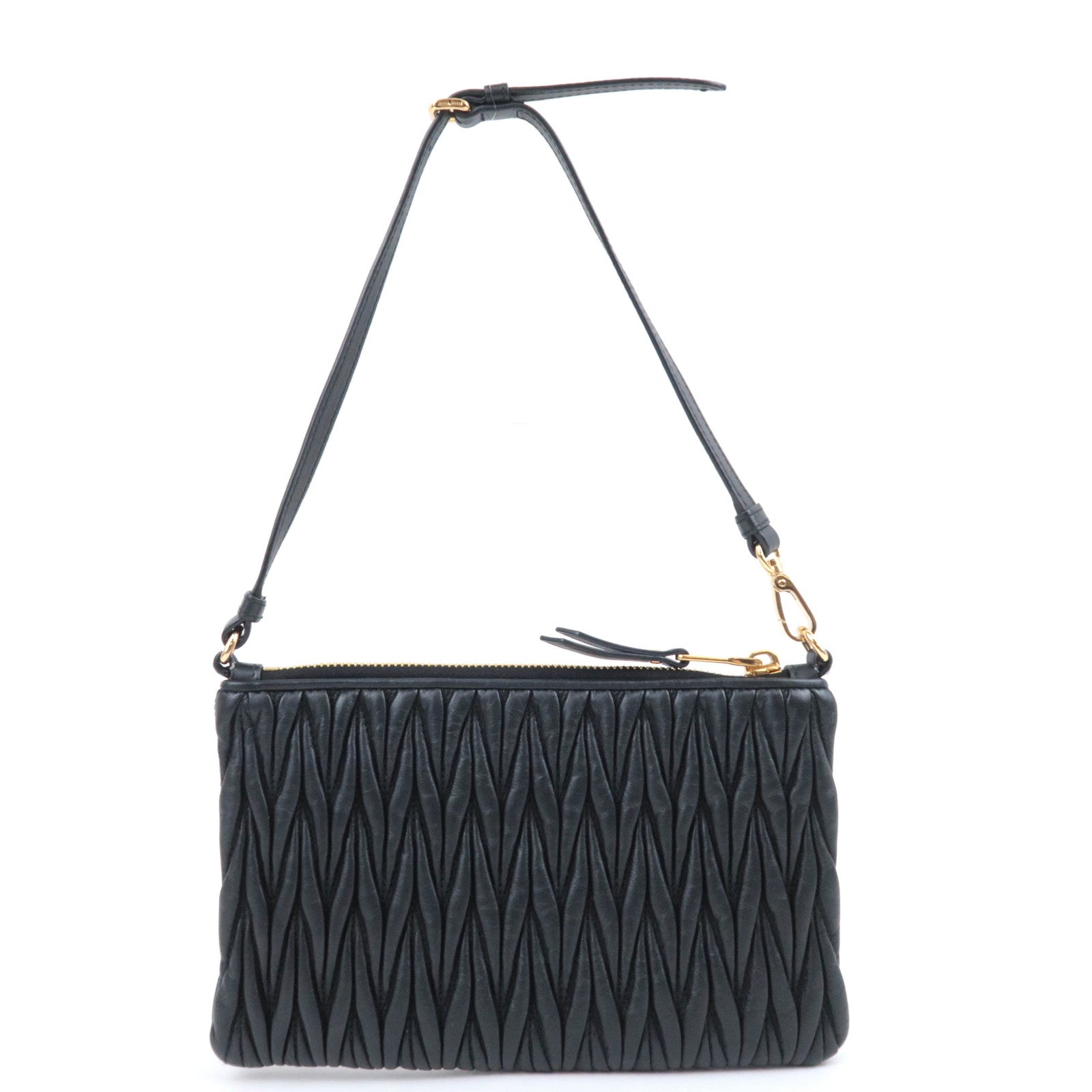 MIU MIU Matelasse Leather Accessory Pouch Black