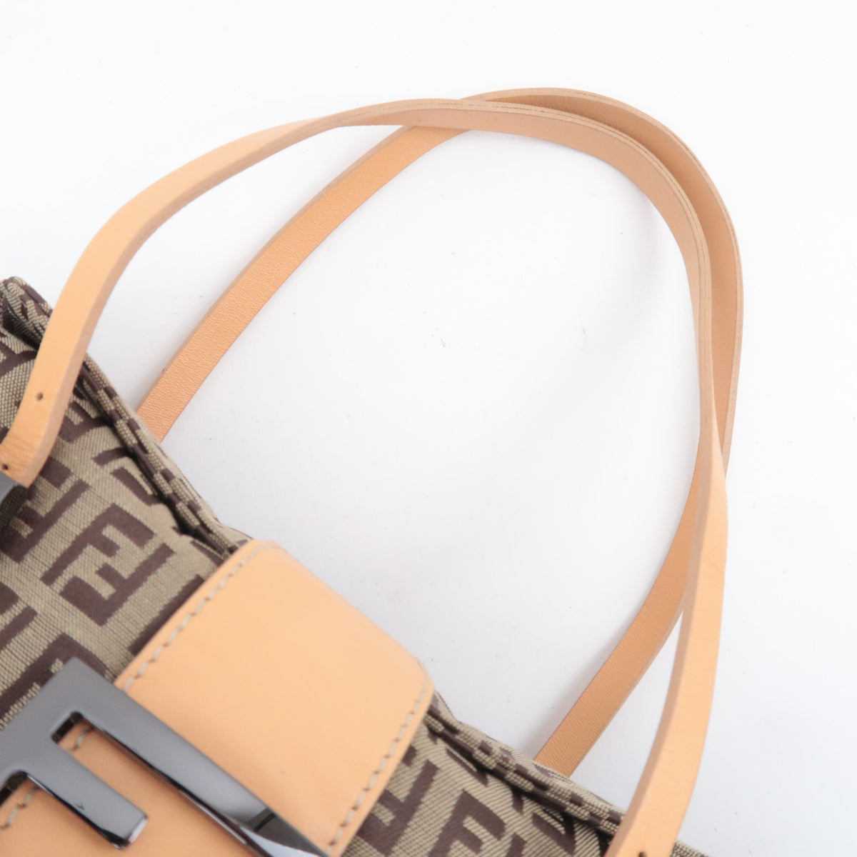 FENDI Zucchino Canvas Leather Handbag Beige