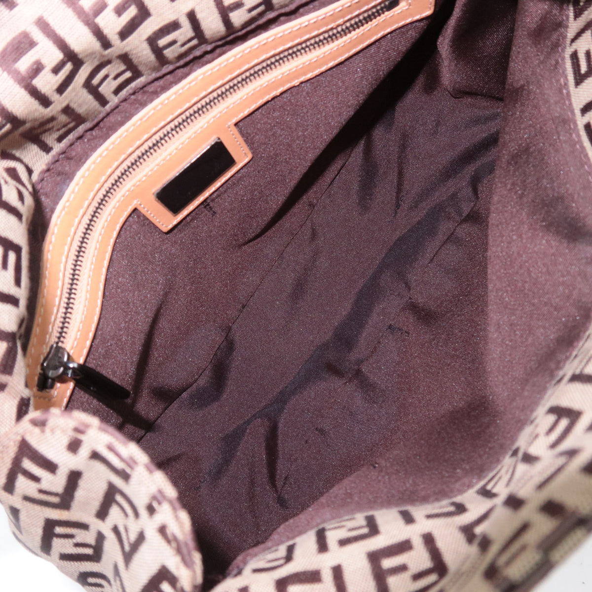 FENDI Zucchino Canvas Leather Handbag Beige