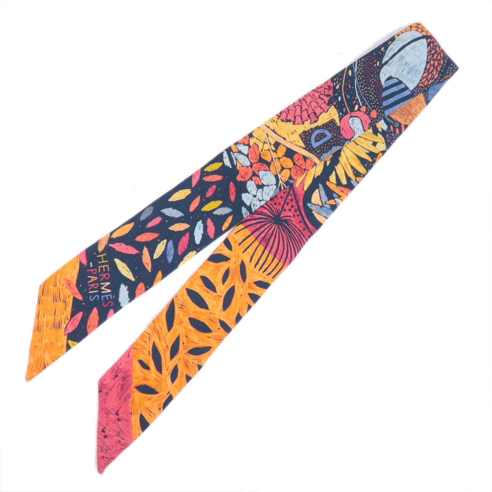 HERMES Twilly Scarf Chacun fait son nid 100% Silk92190