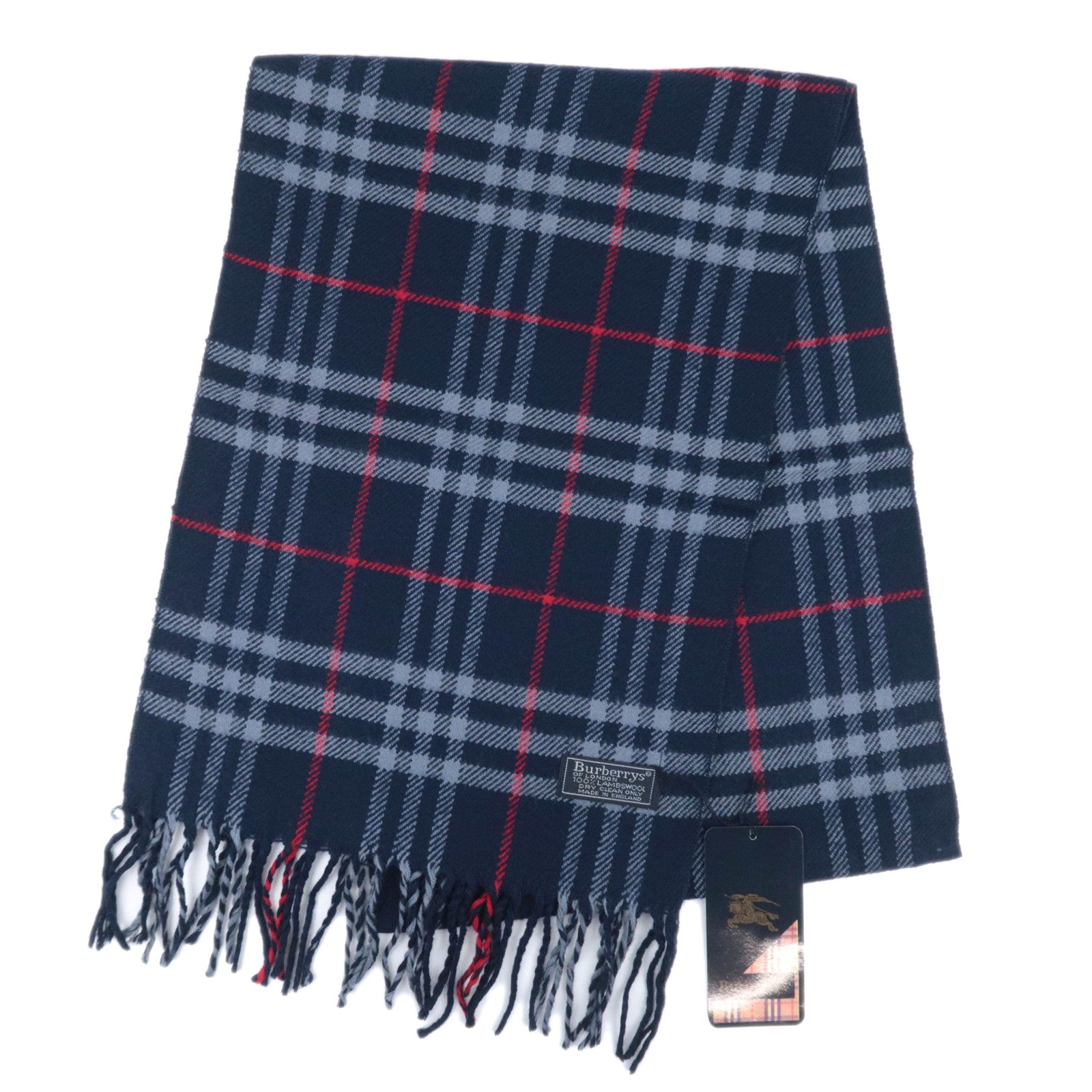 BURBERRY burberrys Nova Plaid Scarf Fringe Navy92197