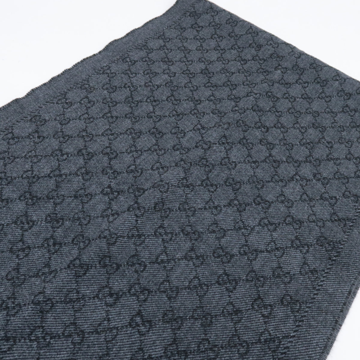 GUCCI GG Print Scarf Short Fringe Gray