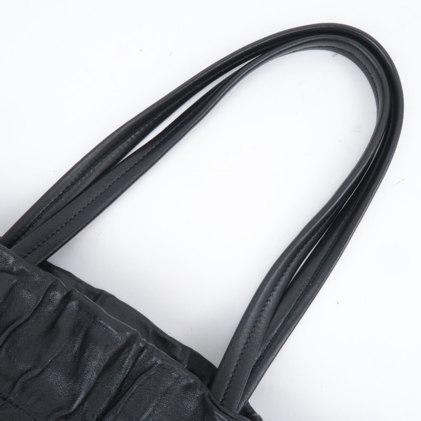 PRADA Side Ribbon Bow Leather Shoulder Bag Black