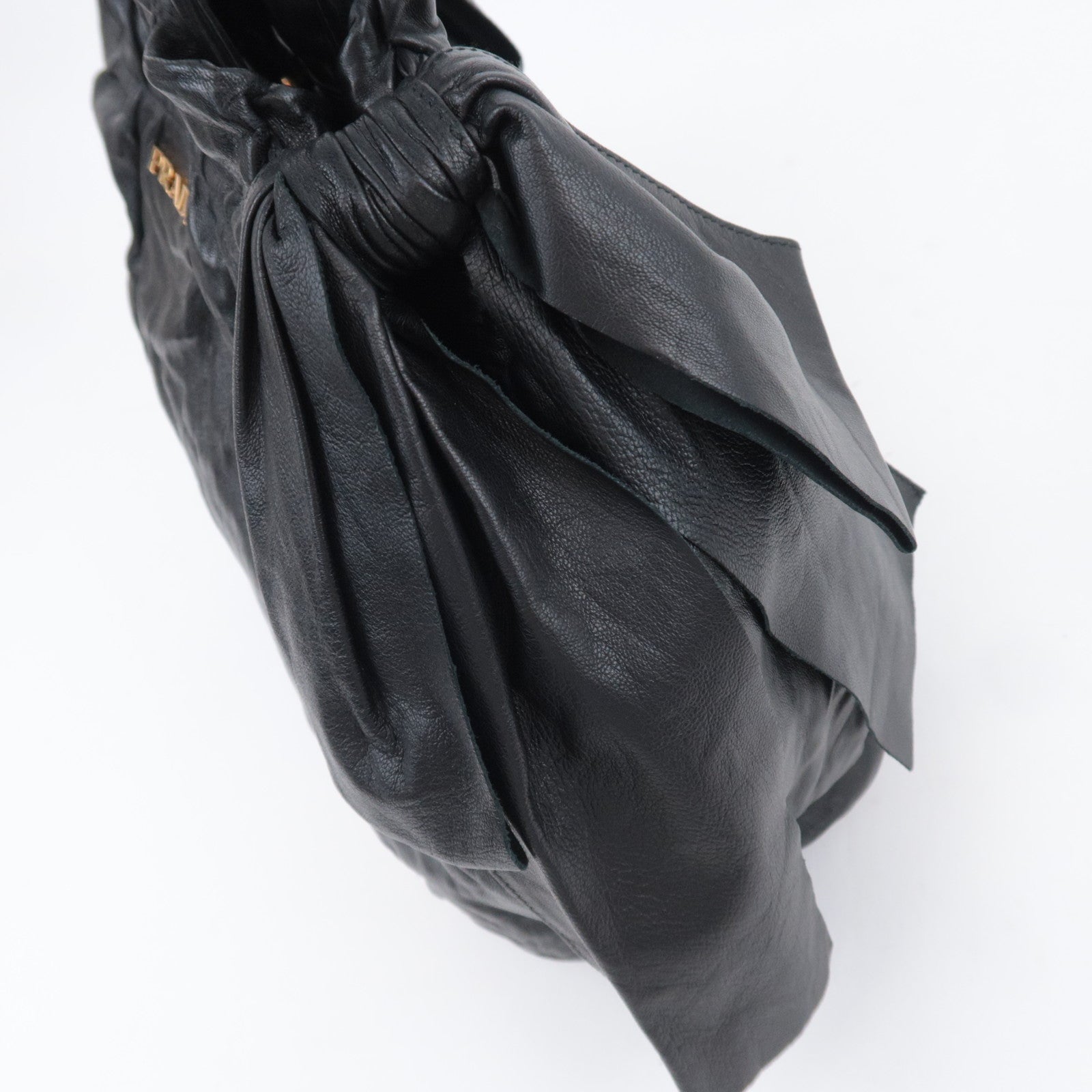 PRADA Side Ribbon Bow Leather Shoulder Bag Black