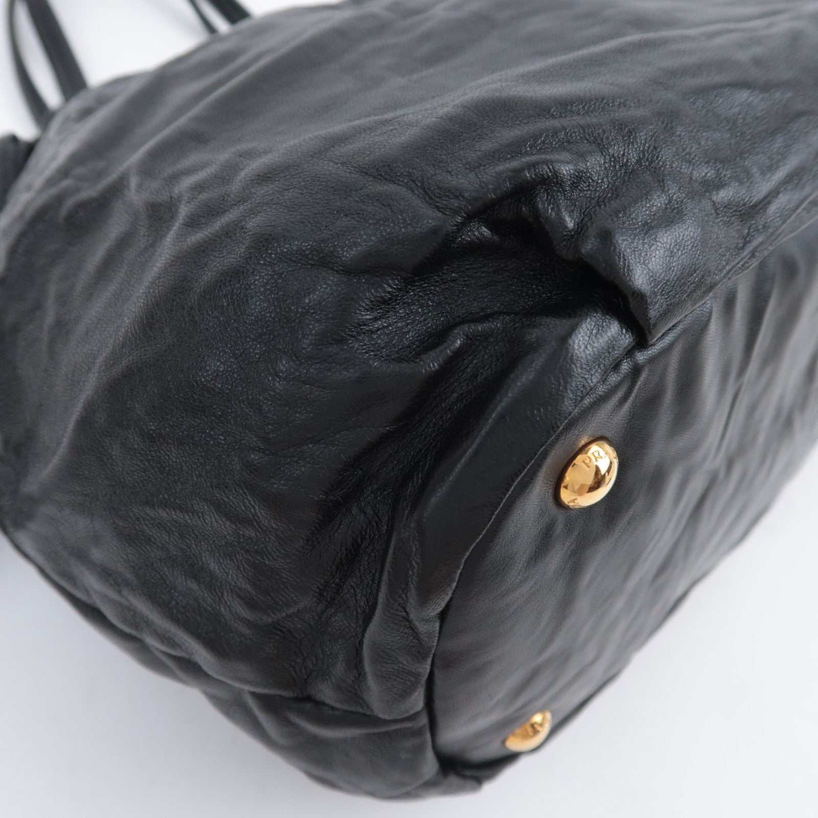 PRADA Side Ribbon Bow Leather Shoulder Bag Black