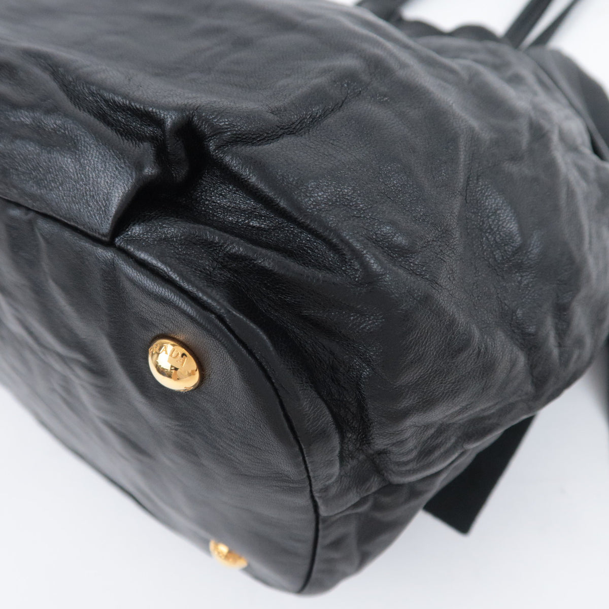 PRADA Side Ribbon Bow Leather Shoulder Bag Black