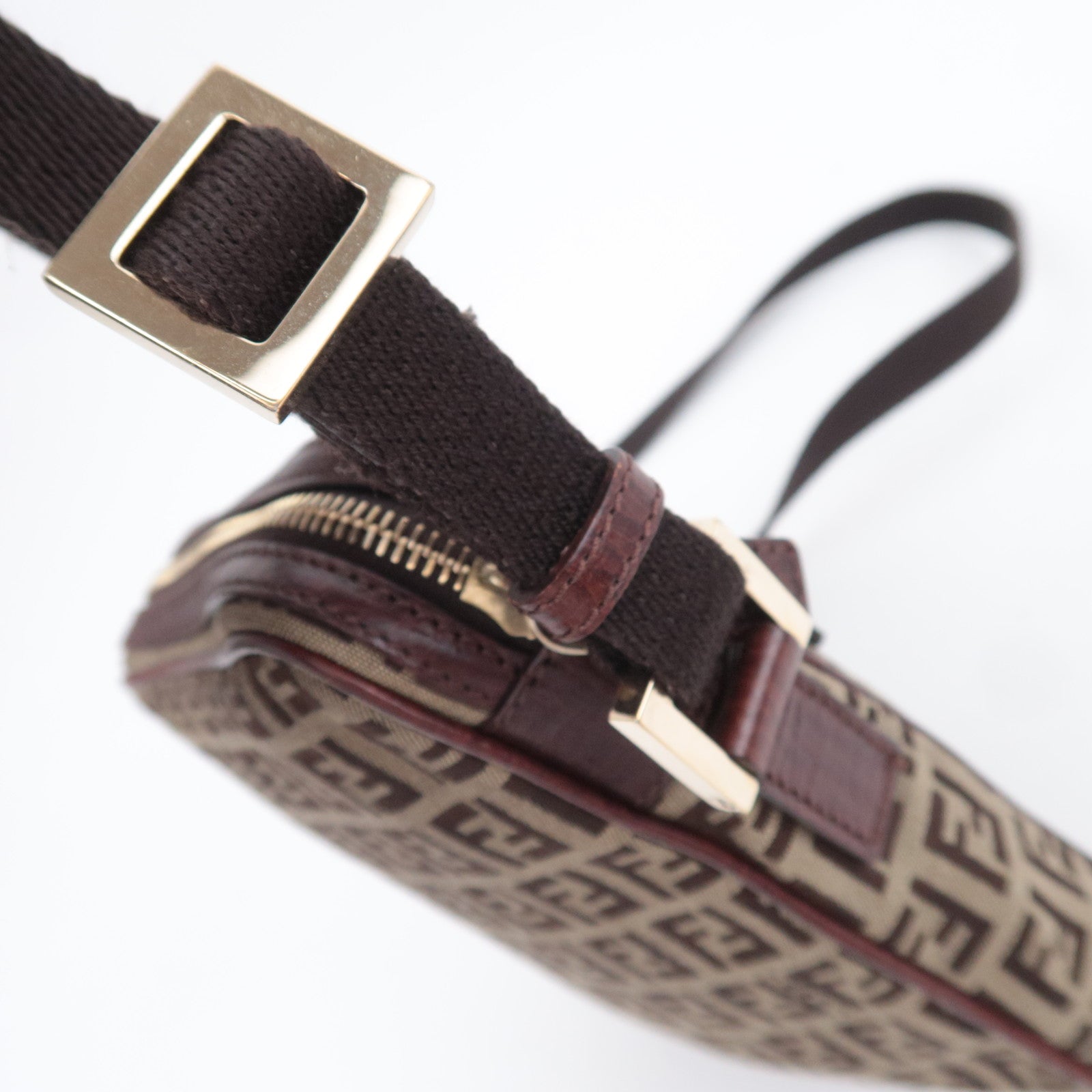 FENDI Zucchino Canvas Shoulder Bag Brown 8BT098