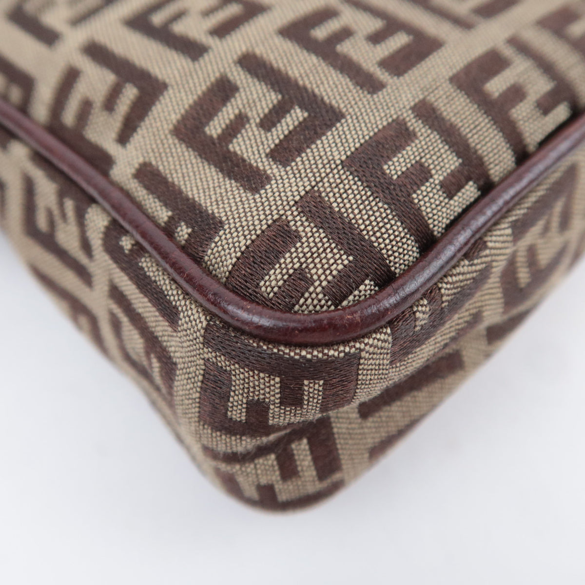 FENDI Zucchino Canvas Shoulder Bag Brown 8BT098