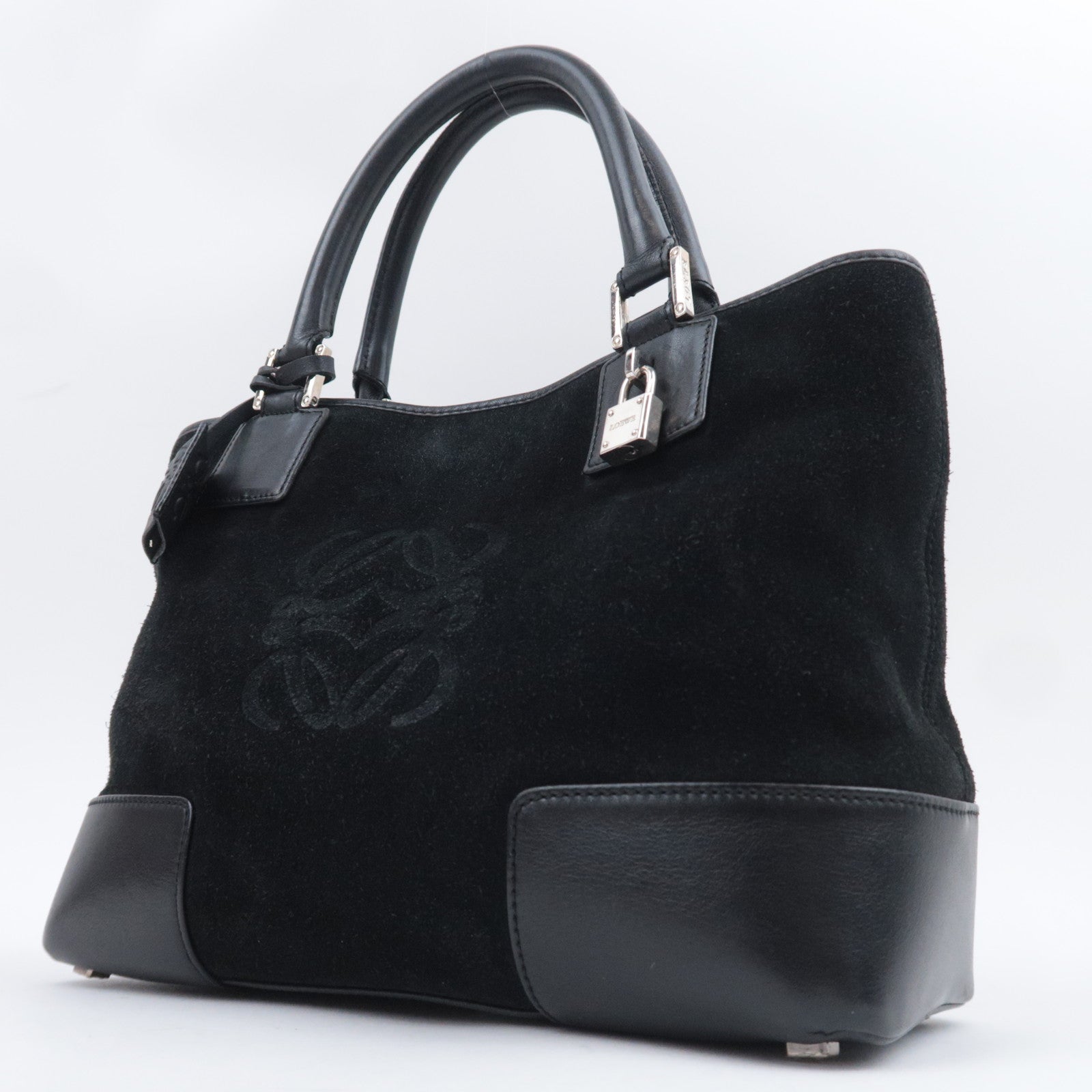 LOEWE Anagram Fusta Suede Tote Bag Black