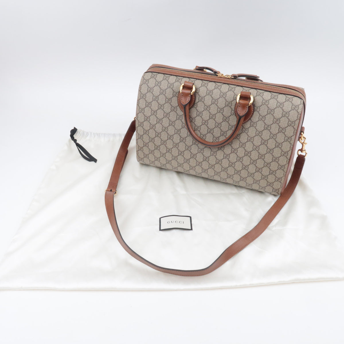 GUCCI GG Supreme Boston Bag Beige