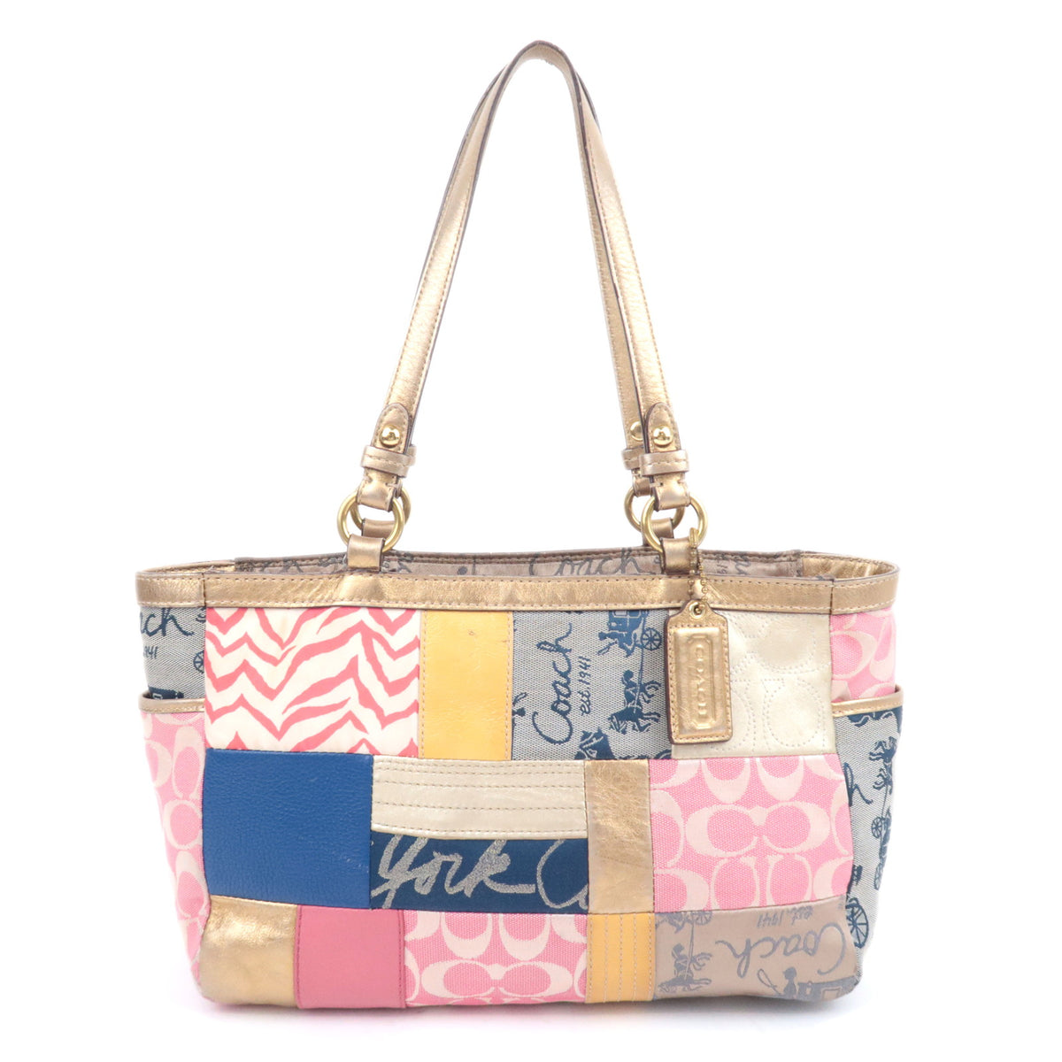 COACH Patchwork Canvas Tote Bag Gold Multicolor F1709892228