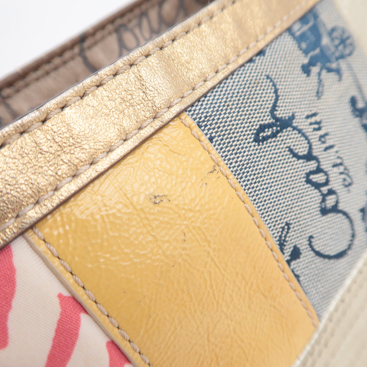 COACH Patchwork Canvas Tote Bag Gold Multicolor F17098