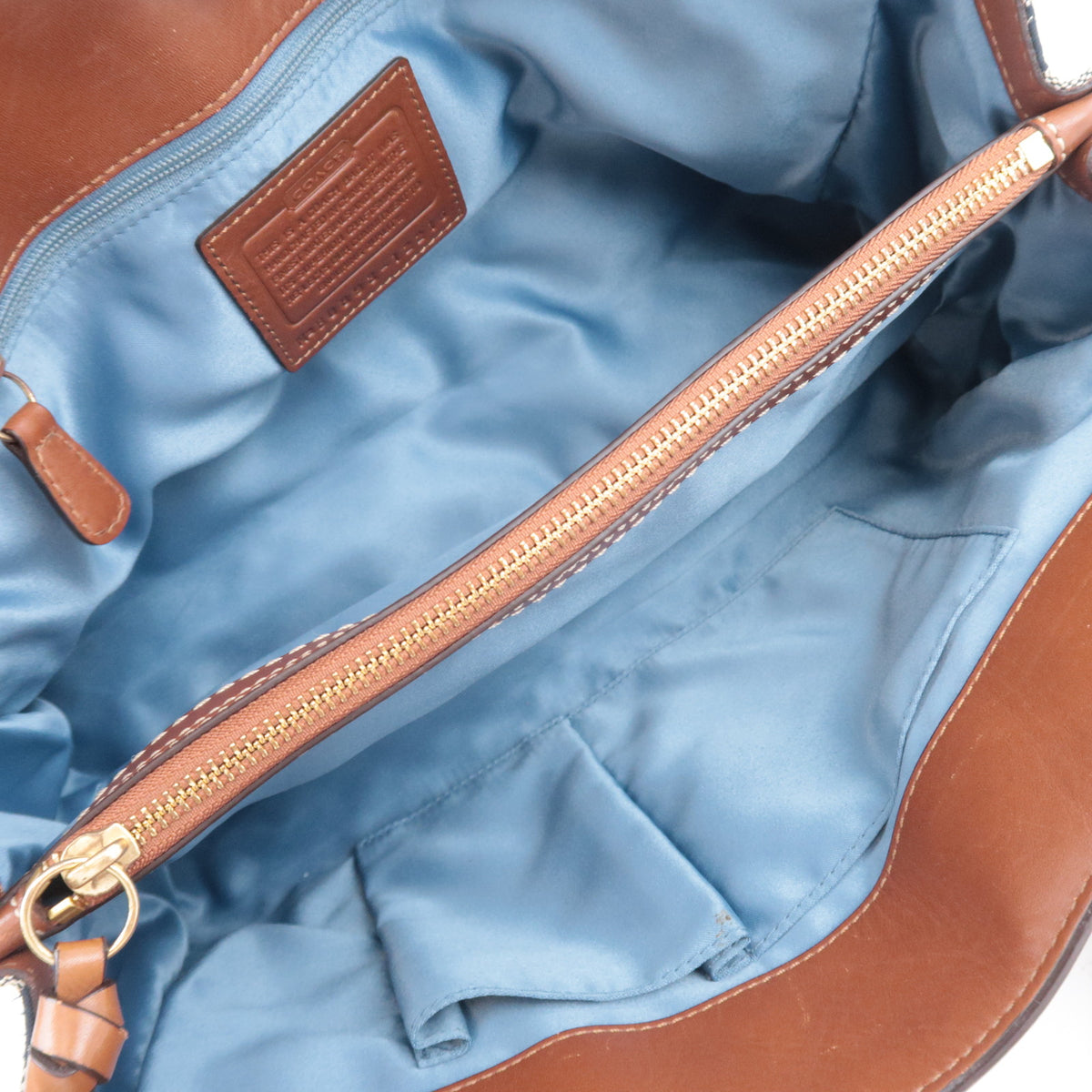 COACH Patchwork Denim Leather Tote Bag Navy Brown 12216