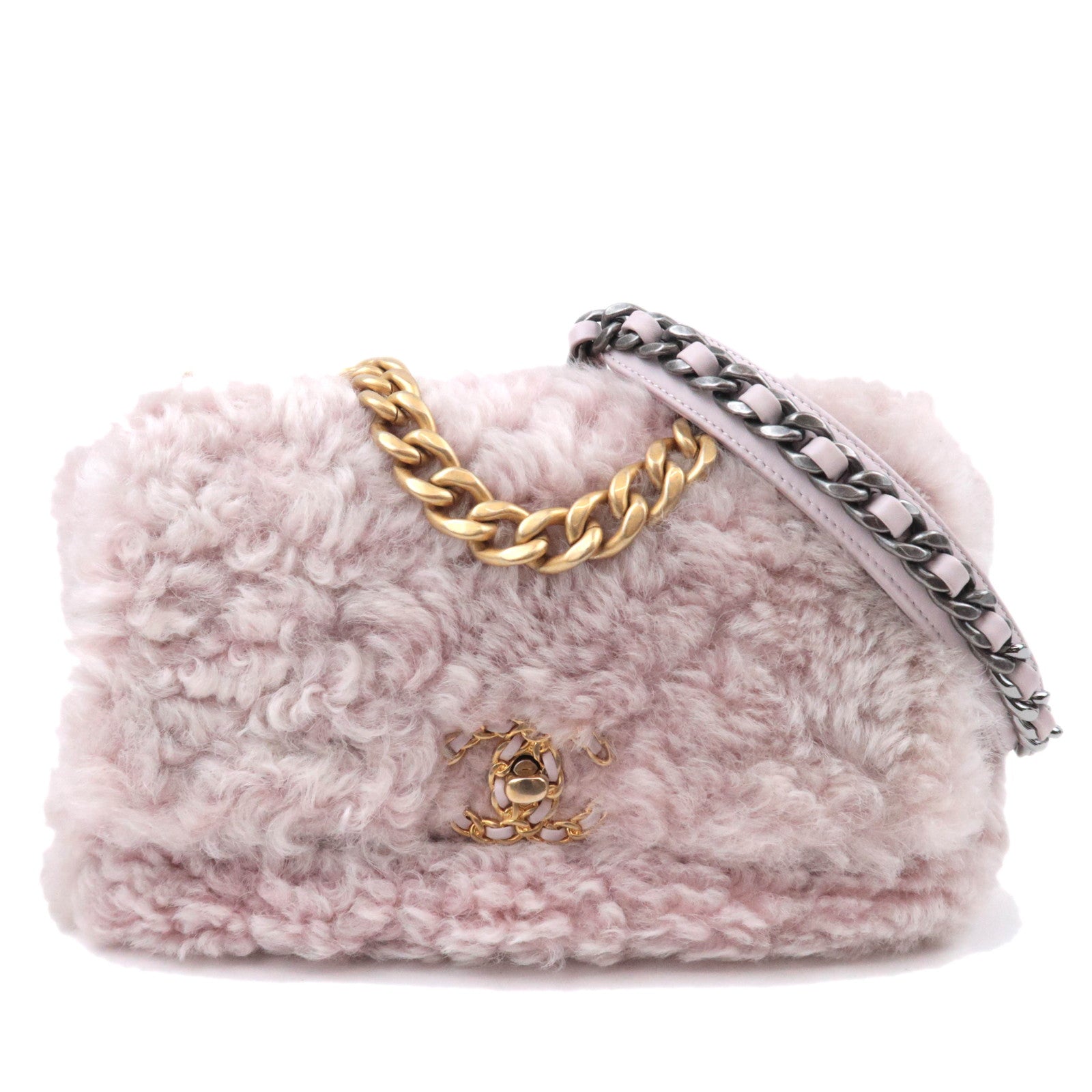 CHANEL 19 Dixneuf 2Way Fur Chain Shoulder Bag Pink92237
