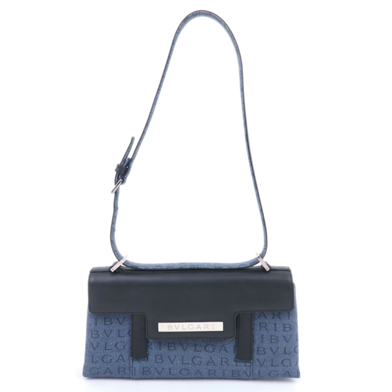 BVLGARI Logo Mania Denim Leather Shoulder Bag Blue92243