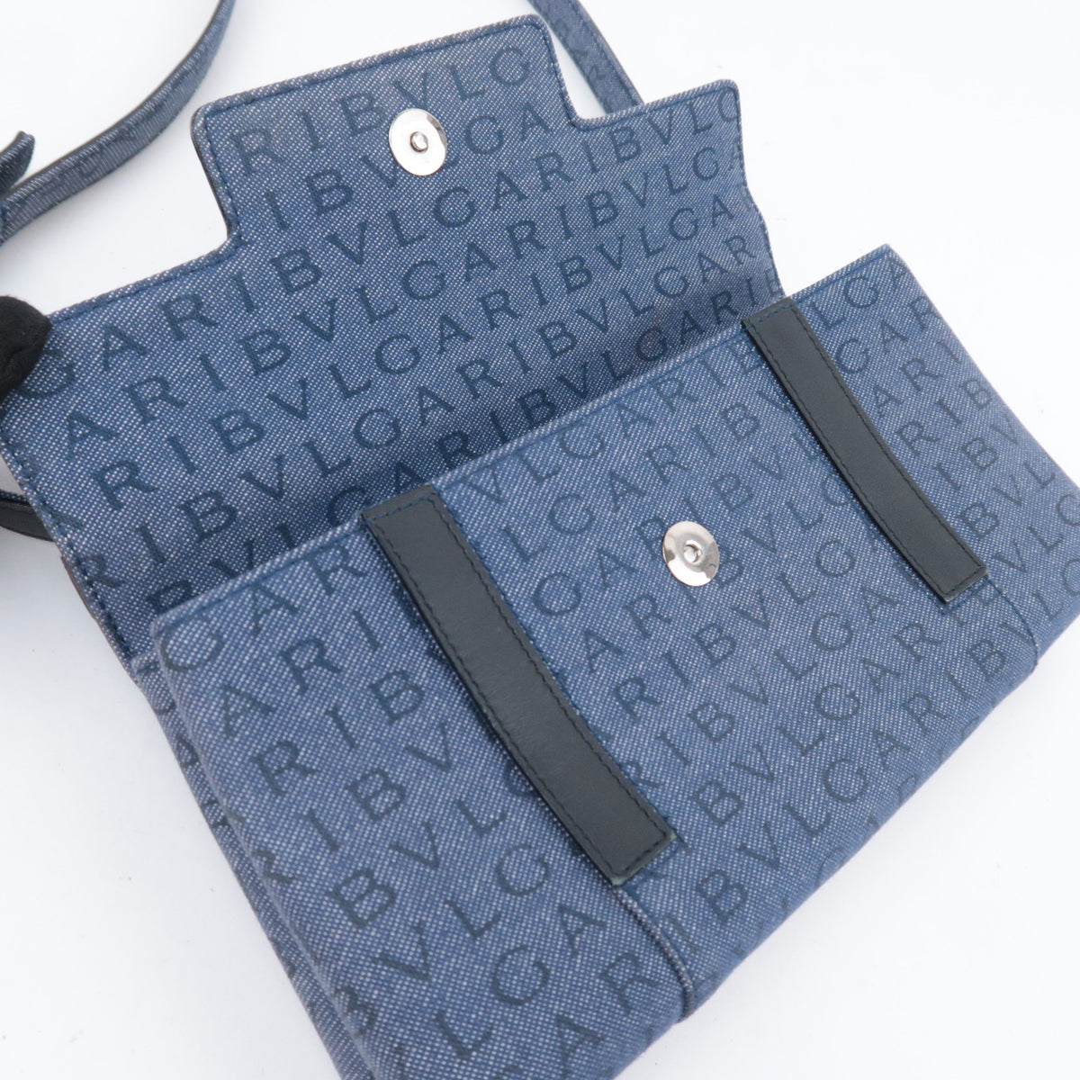 BVLGARI Logo Mania Denim Leather Shoulder Bag Blue