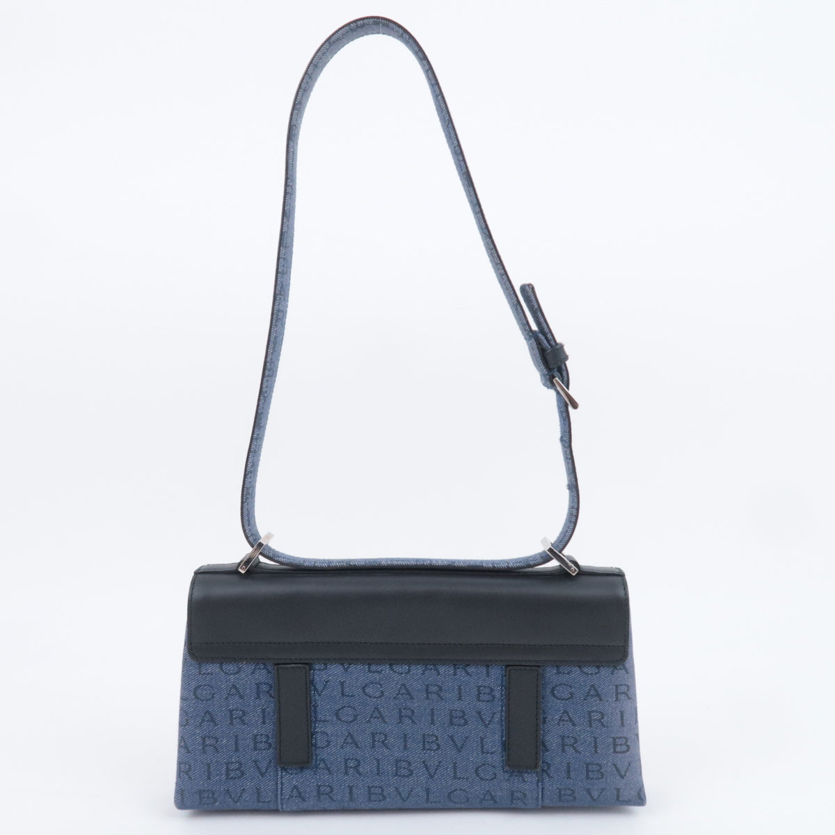 BVLGARI Logo Mania Denim Leather Shoulder Bag Blue