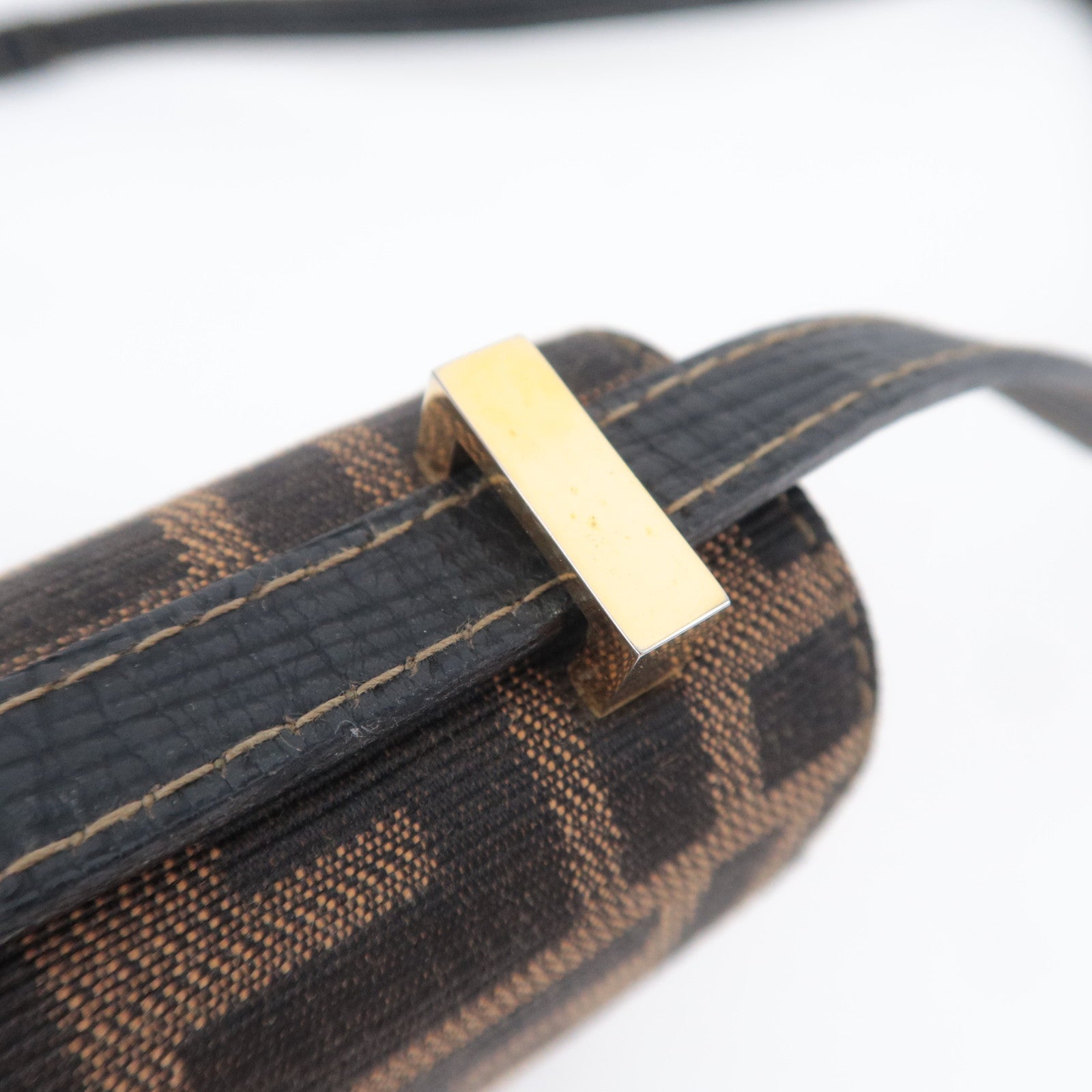 FENDI Zucca Canvas Leather Shoulder Bag Brown Black