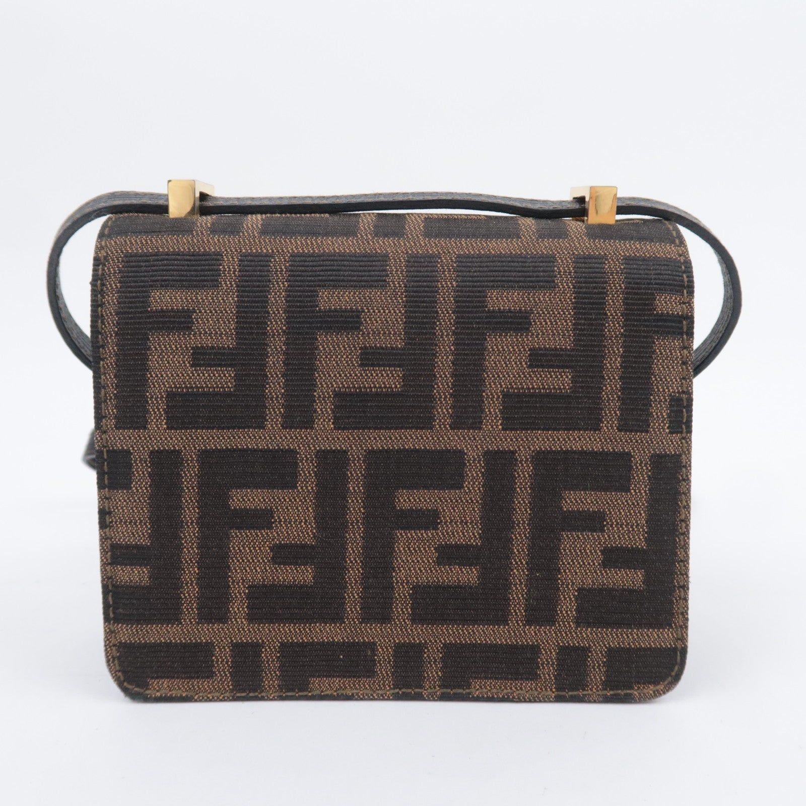 FENDI Zucca Canvas Leather Shoulder Bag Brown Black
