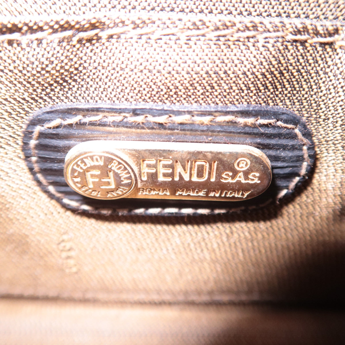 FENDI Zucca Canvas Leather Shoulder Bag Brown Black