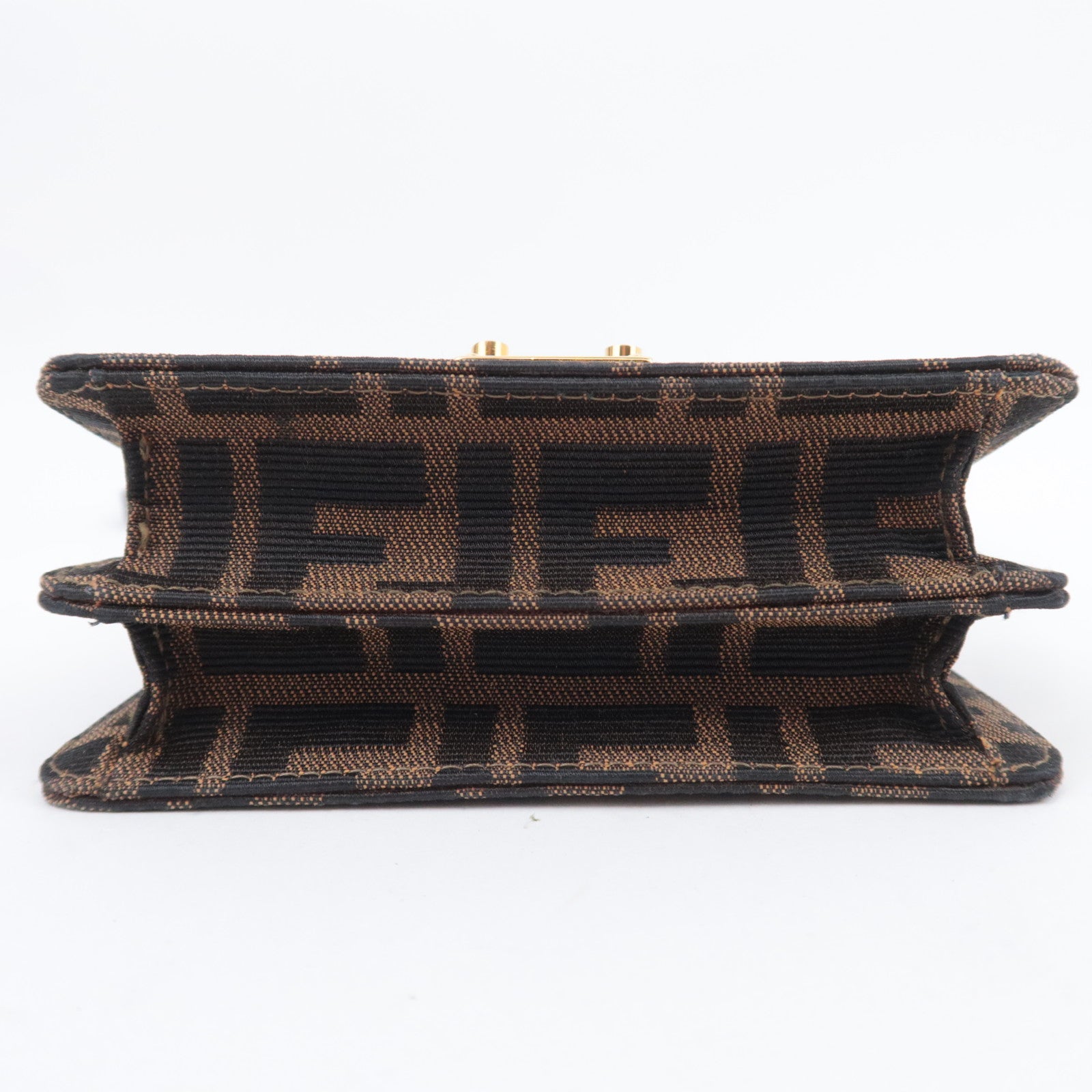 FENDI Zucca Canvas Leather Shoulder Bag Brown Black