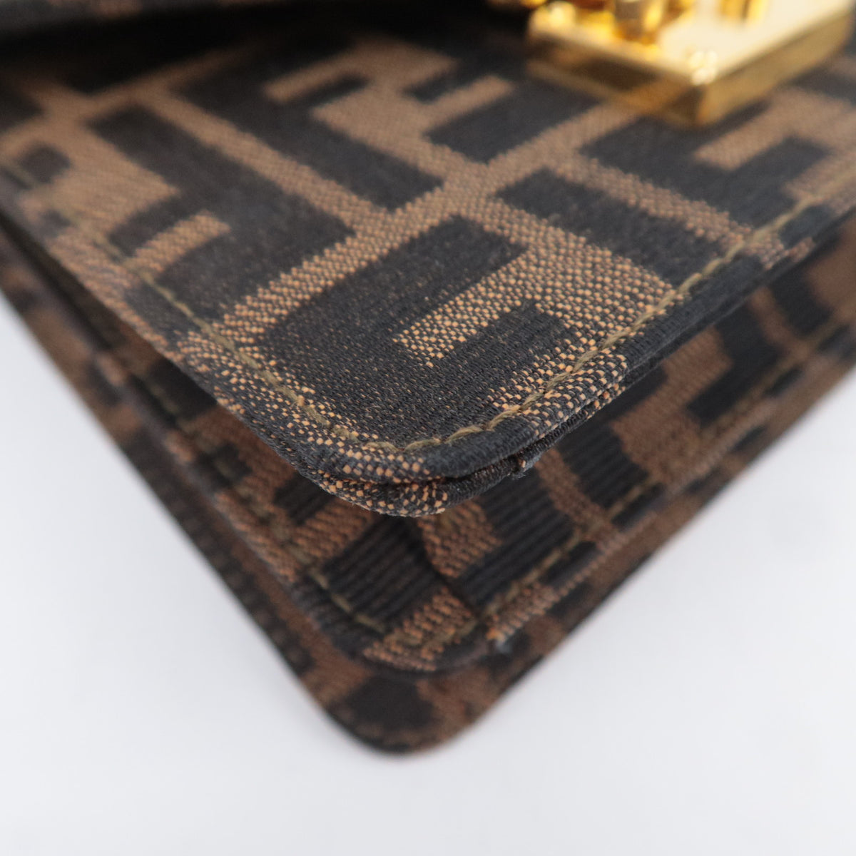FENDI Zucca Canvas Leather Shoulder Bag Brown Black