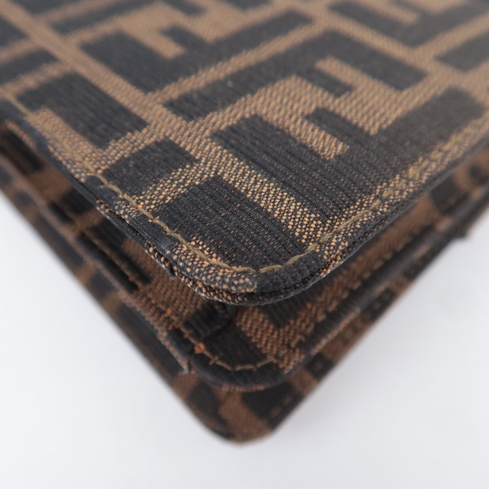 FENDI Zucca Canvas Leather Shoulder Bag Brown Black