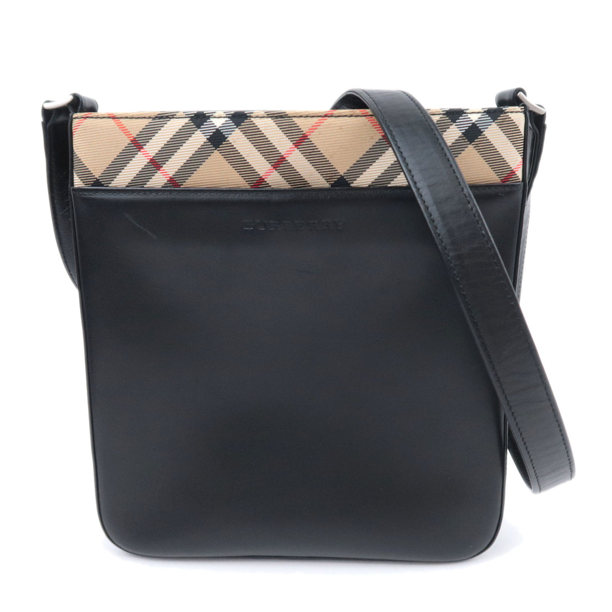 BURBERRY Nova Plaid Canvas Shoulder Bag Black Beige92252