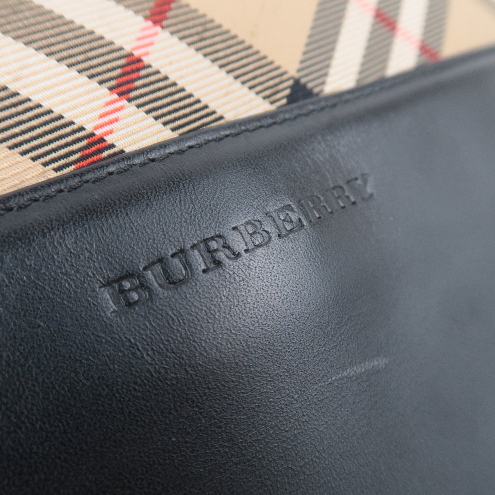 BURBERRY Nova Plaid Canvas Shoulder Bag Black Beige