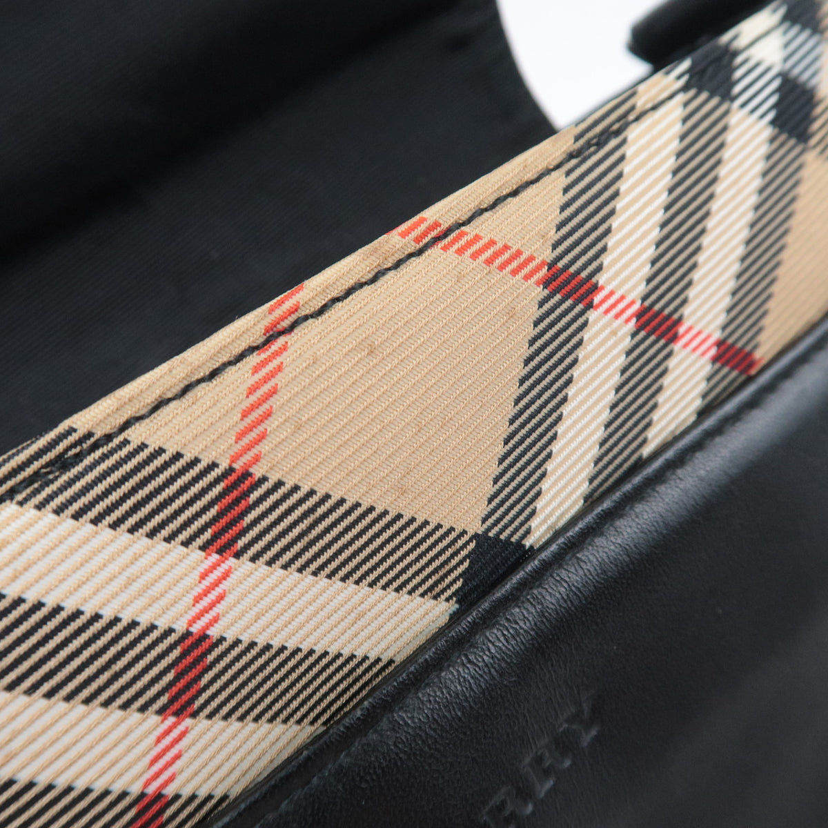 BURBERRY Nova Plaid Canvas Shoulder Bag Black Beige