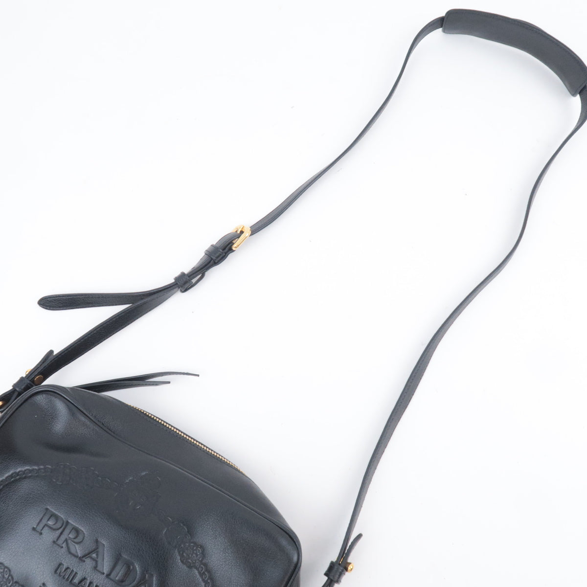 PRADA Leather Shoulder Bag Embossed Logo 1BH089