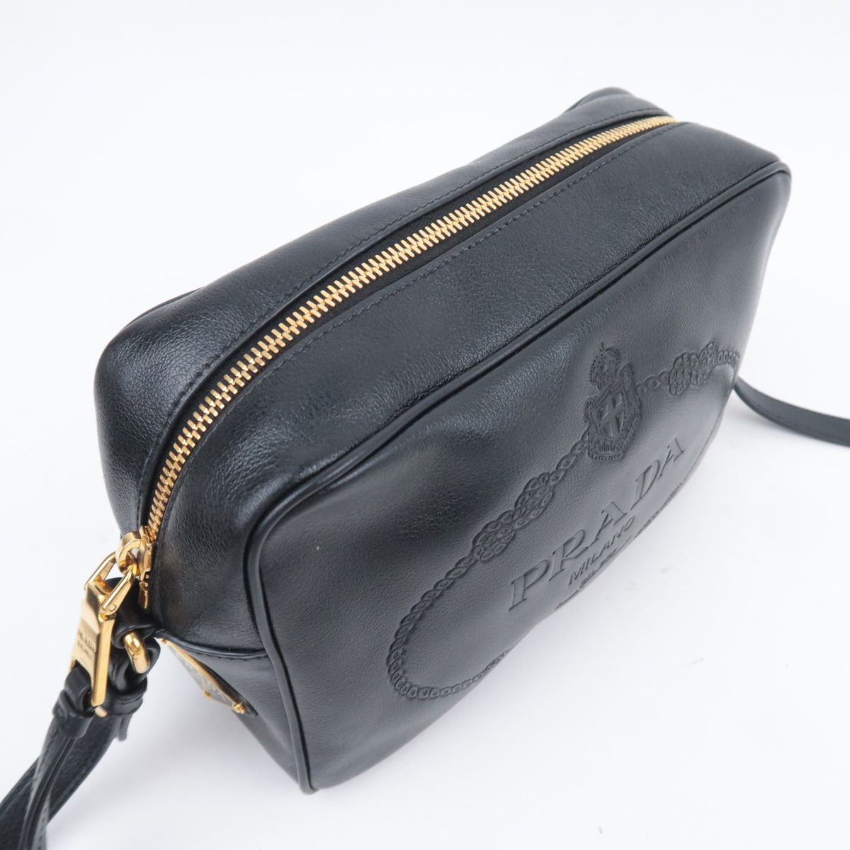PRADA Leather Shoulder Bag Embossed Logo 1BH089