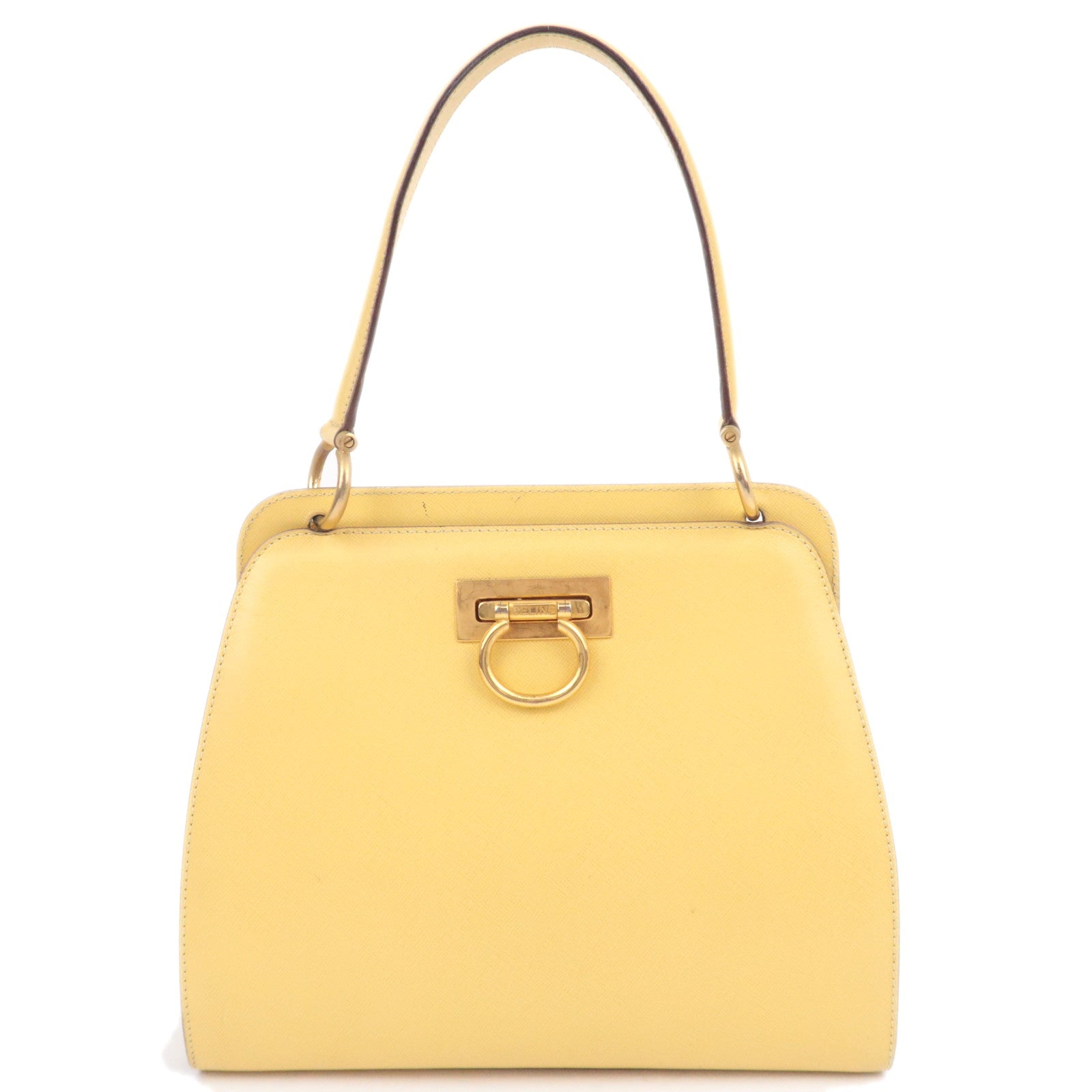 CELINE Leather Ring Clasp Handbag Yellow Gold92255