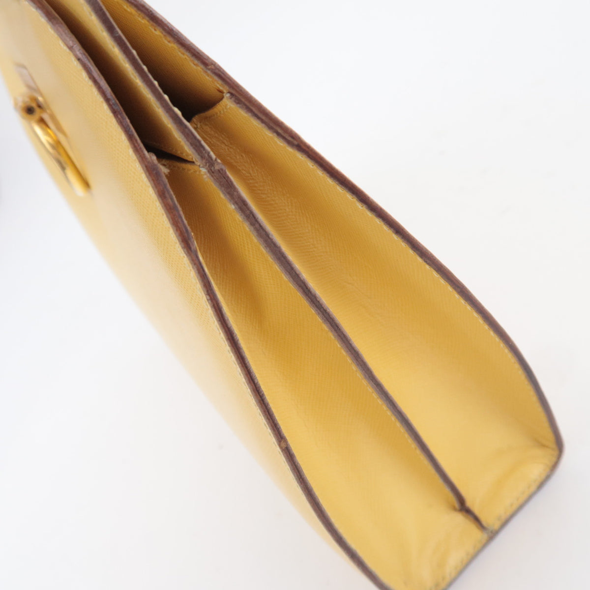 CELINE Leather Ring Clasp Handbag Yellow Gold