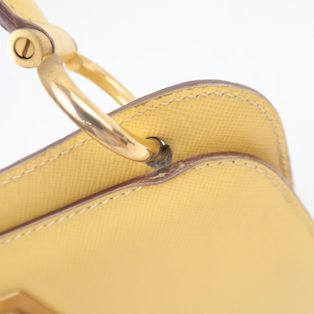 CELINE Leather Ring Clasp Handbag Yellow Gold