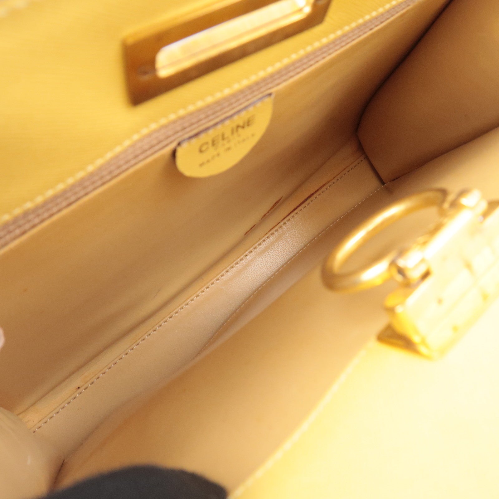 CELINE Leather Ring Clasp Handbag Yellow Gold