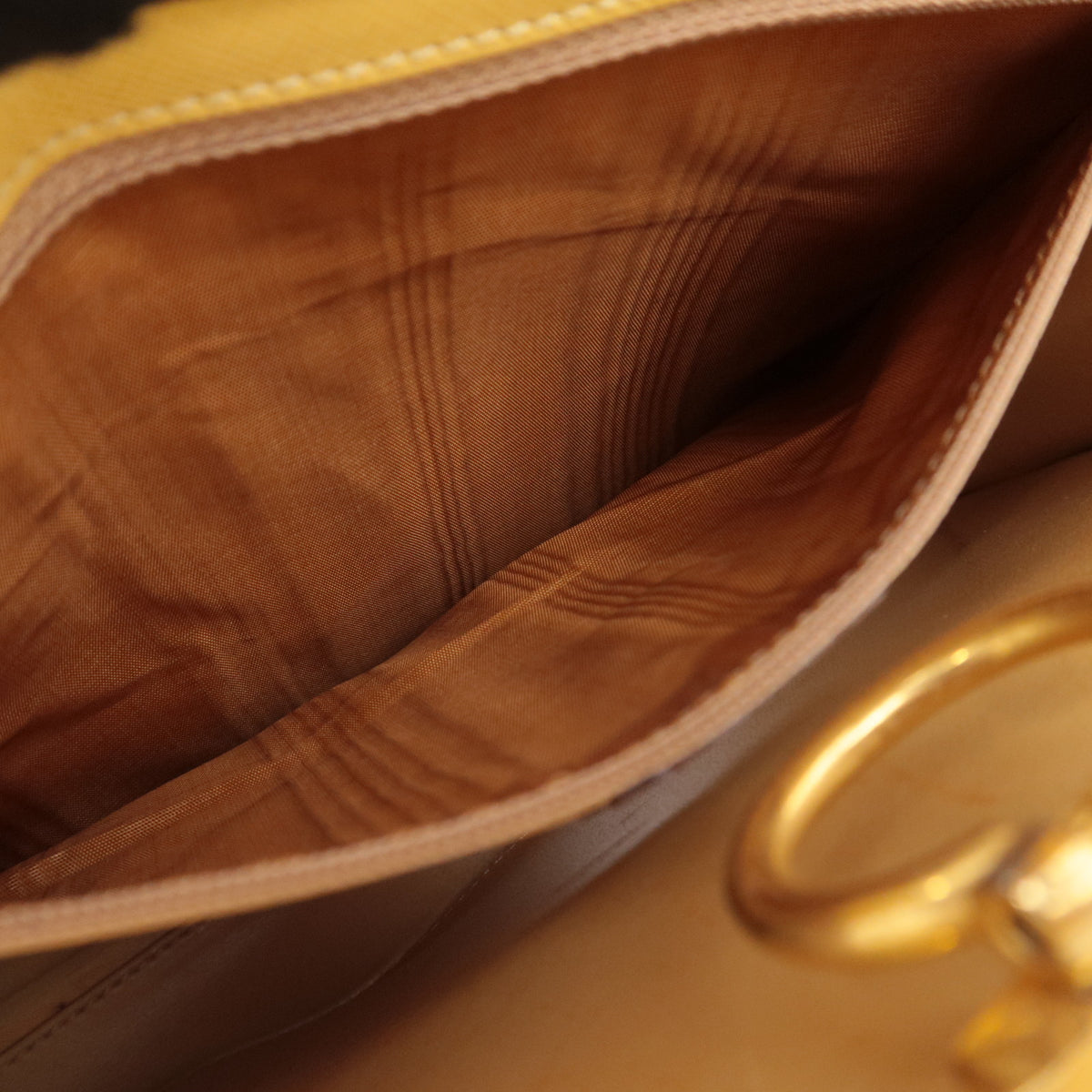 CELINE Leather Ring Clasp Handbag Yellow Gold