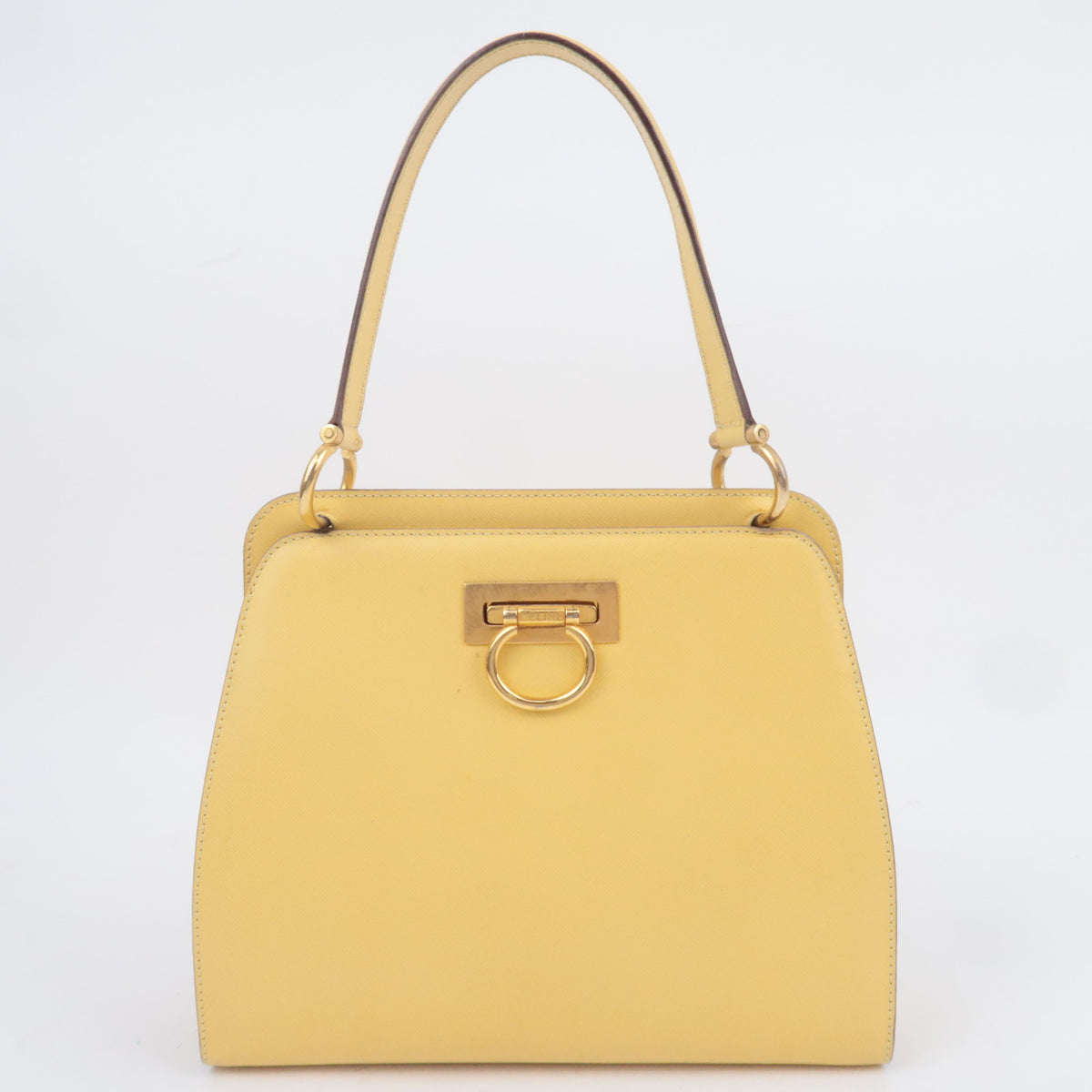 CELINE Leather Ring Clasp Handbag Yellow Gold