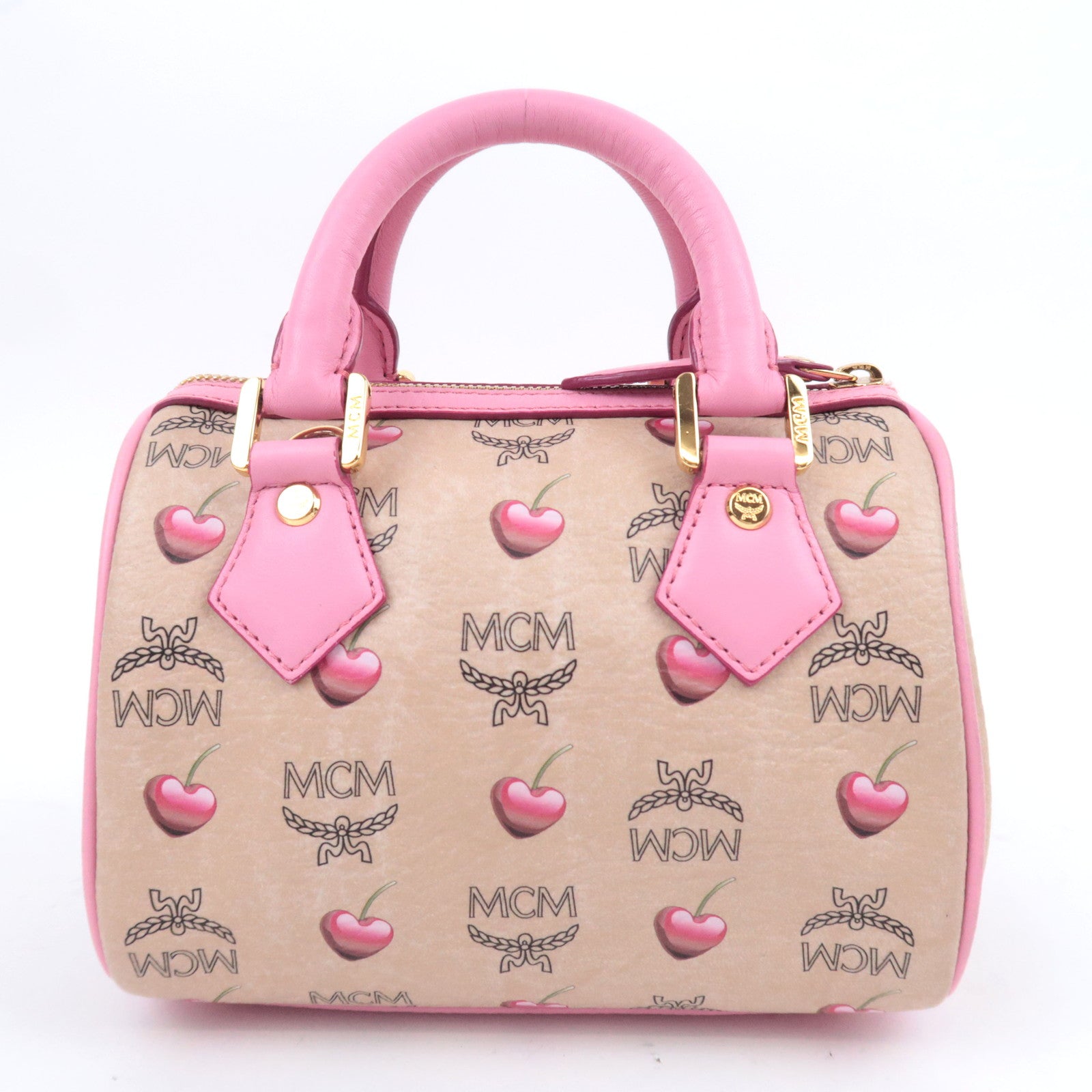 MCM Visetos Heart Cherry 2Way Mini Boston Bag