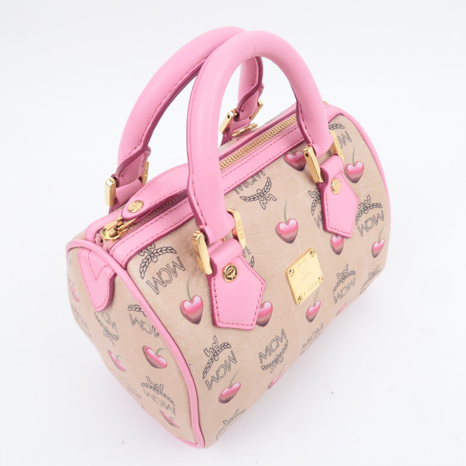 MCM Visetos Heart Cherry 2Way Mini Boston Bag