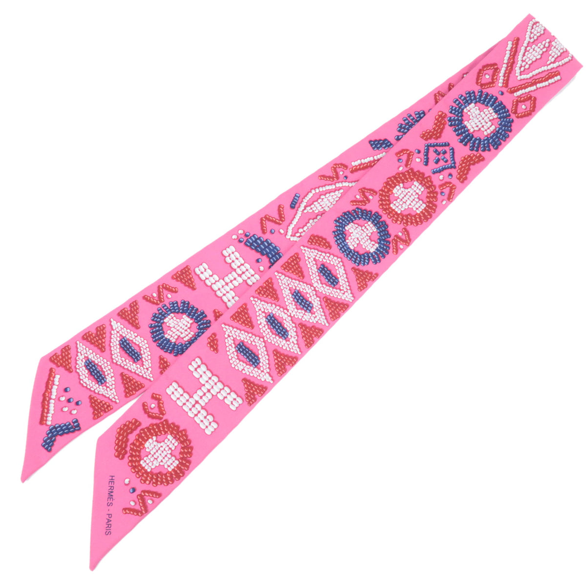 HERMES Twilly Scarf KELLY EN PERLES 100% Silk Pink92351