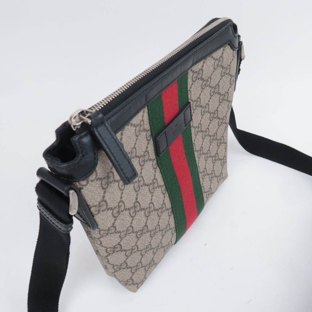 GUCCI Sherry GG Supreme Flat Messenger Shoulder Bag Beige 471454