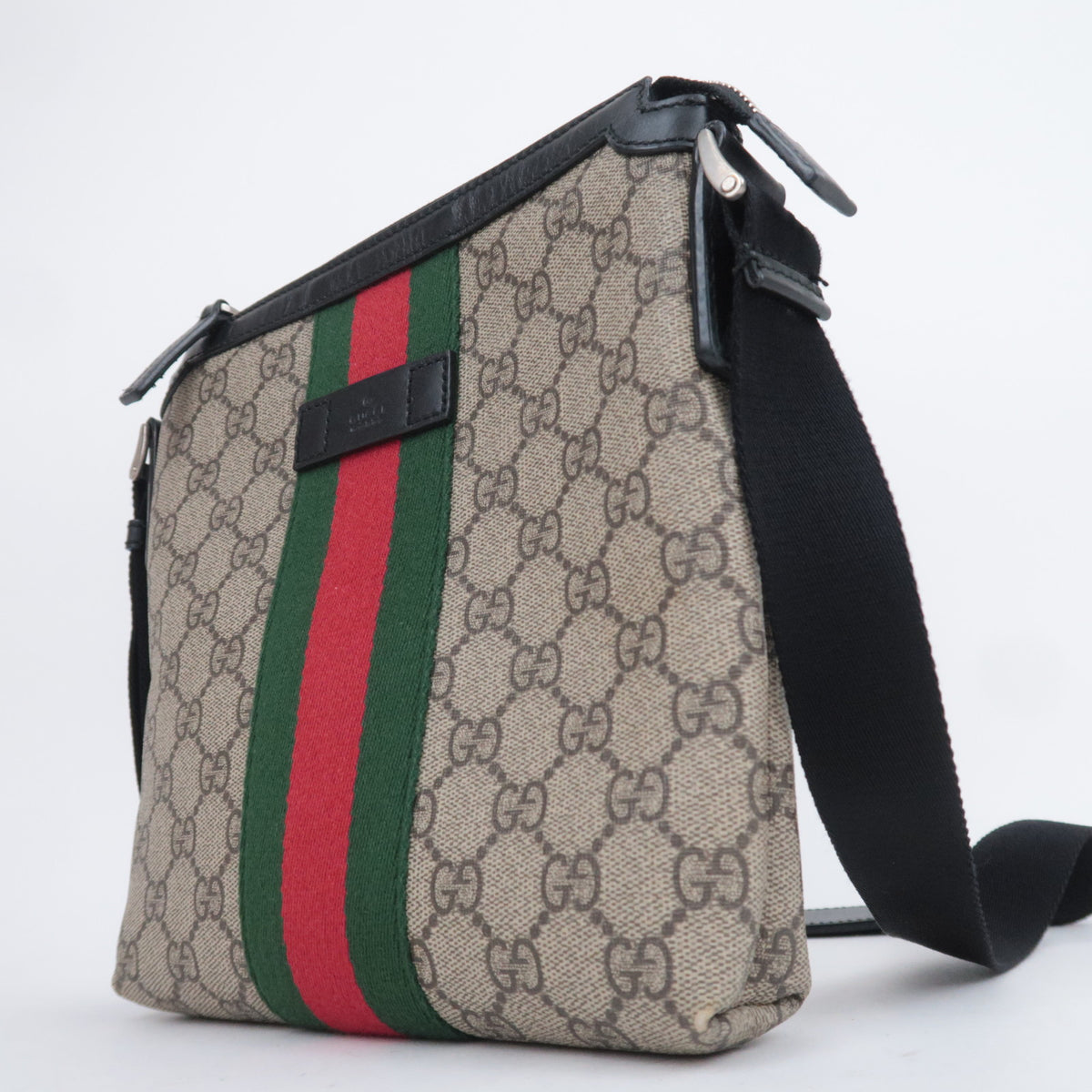 GUCCI Sherry GG Supreme Flat Messenger Shoulder Bag Beige 471454