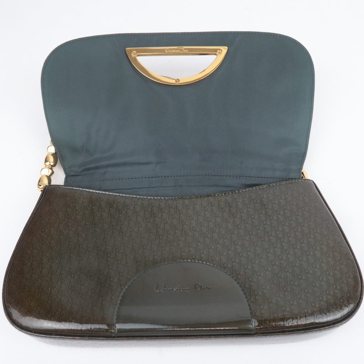 Christian Dior Trotter Maris Pearl Shoulder Bag Brown Khaki