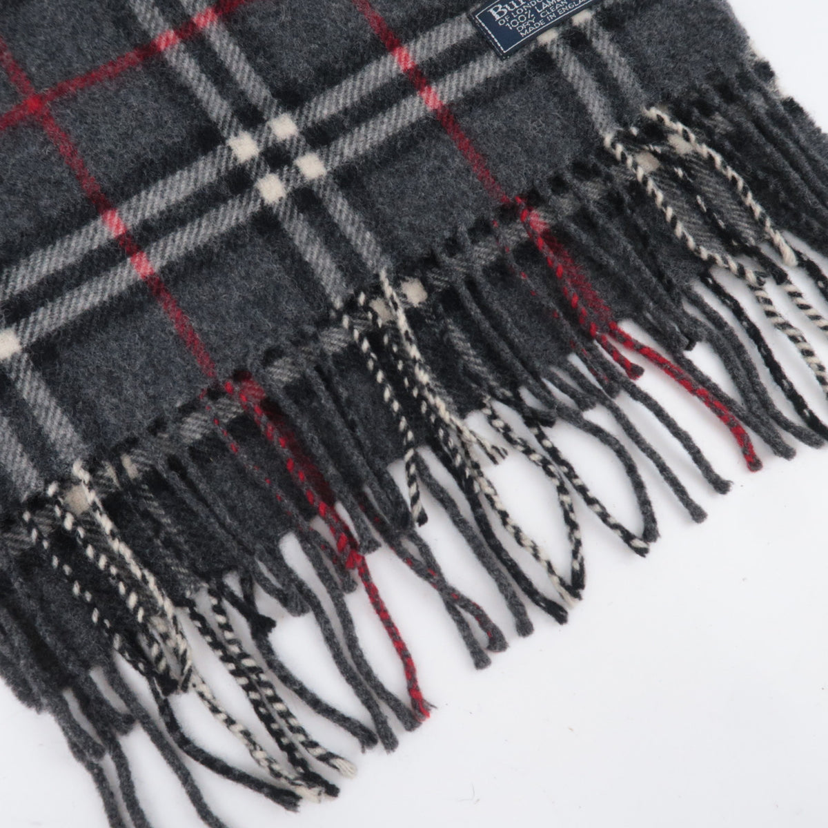 BURBERRY burberrys Nova Plaid Fringe Scarf 100% Wool Gray