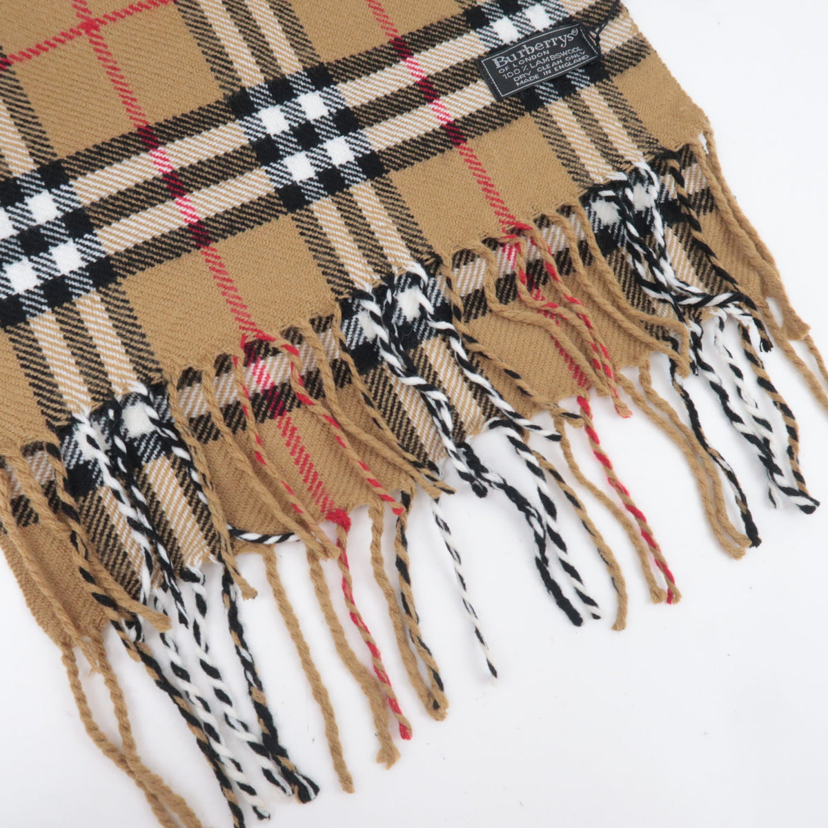 BURBERRY burberrys Nova Plaid Fringe Scarf 100% Wool Beige